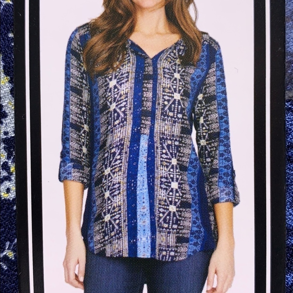 Nine West Poseidon Tapestry Lucky boho Blouse new with tags large women’s